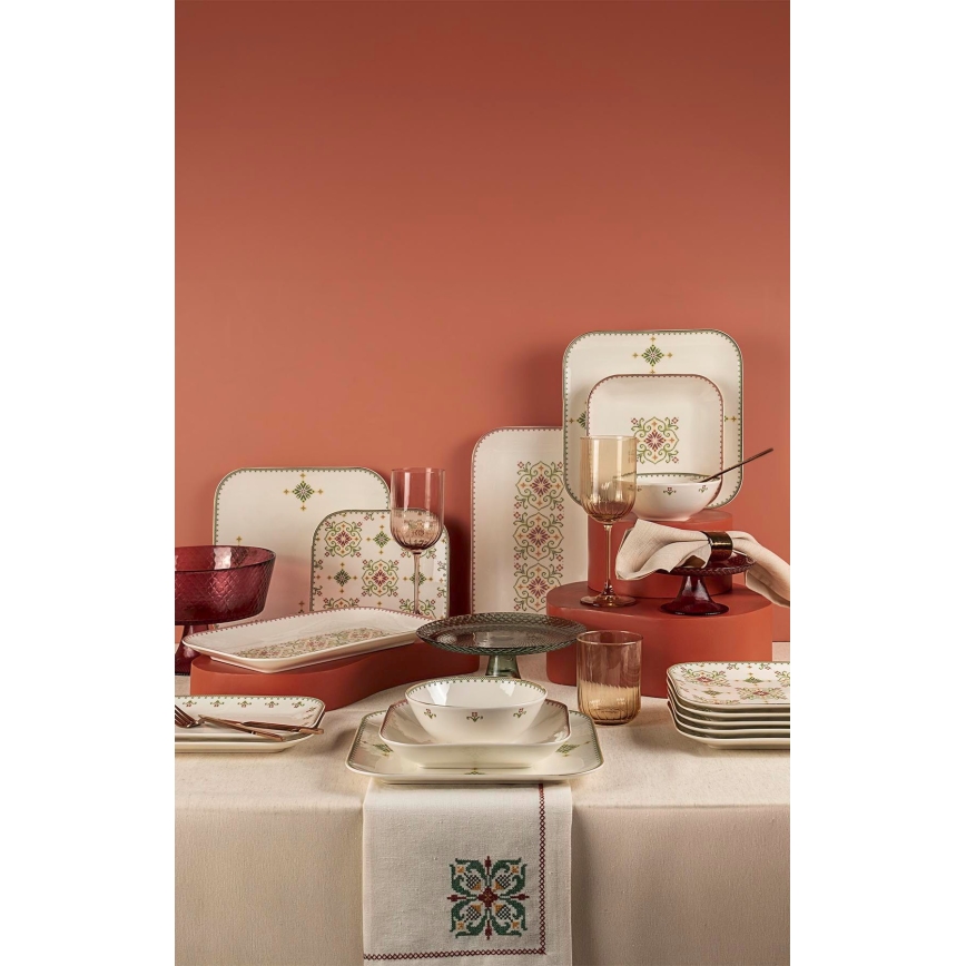 26-piece porcelain dinnerware set, white/green