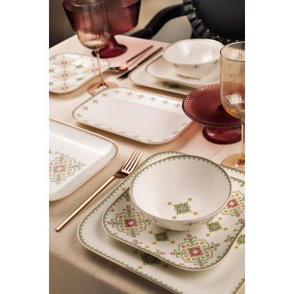 26-piece porcelain dinnerware set, white/green