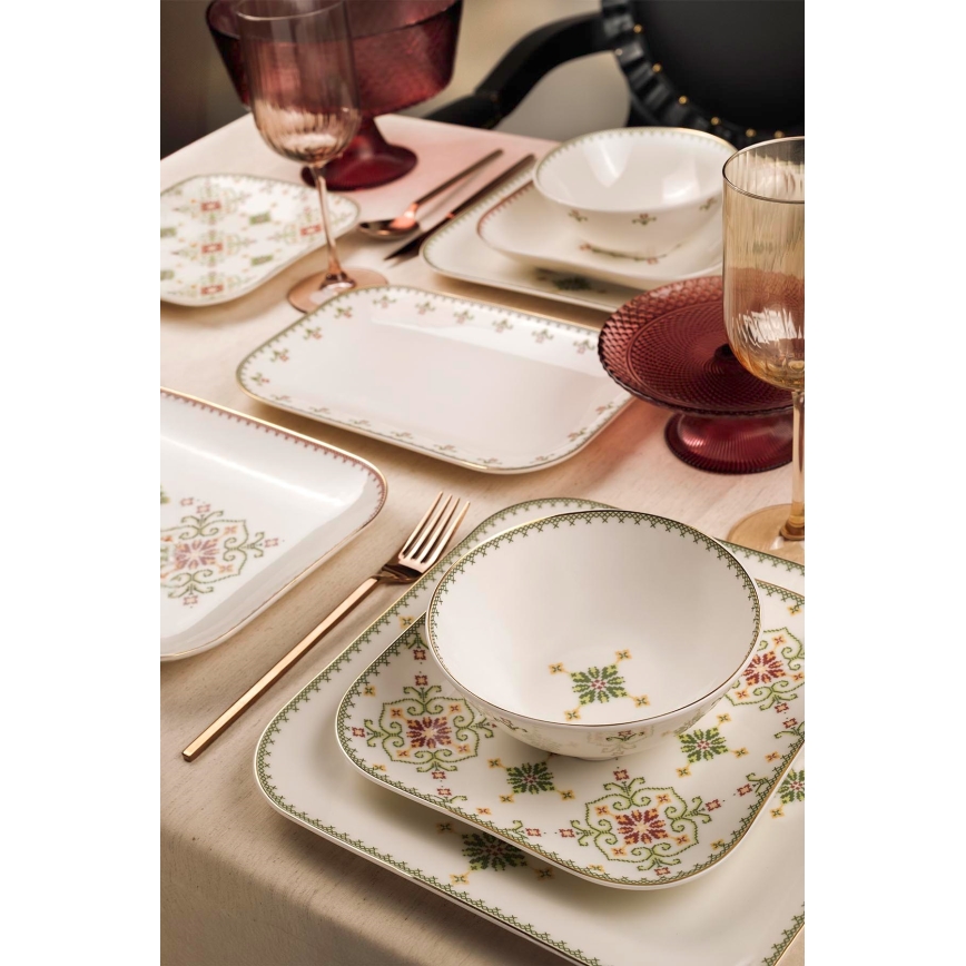 26-piece porcelain dinnerware set, white/green