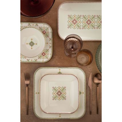 26-piece porcelain dinnerware set, white/green