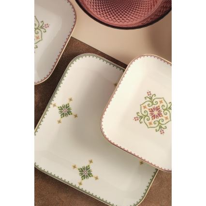 26-piece porcelain dinnerware set, white/green