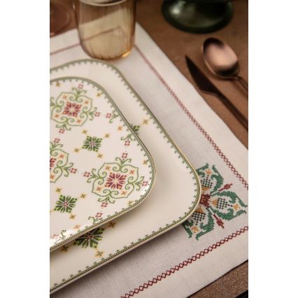 26-piece porcelain dinnerware set, white/green