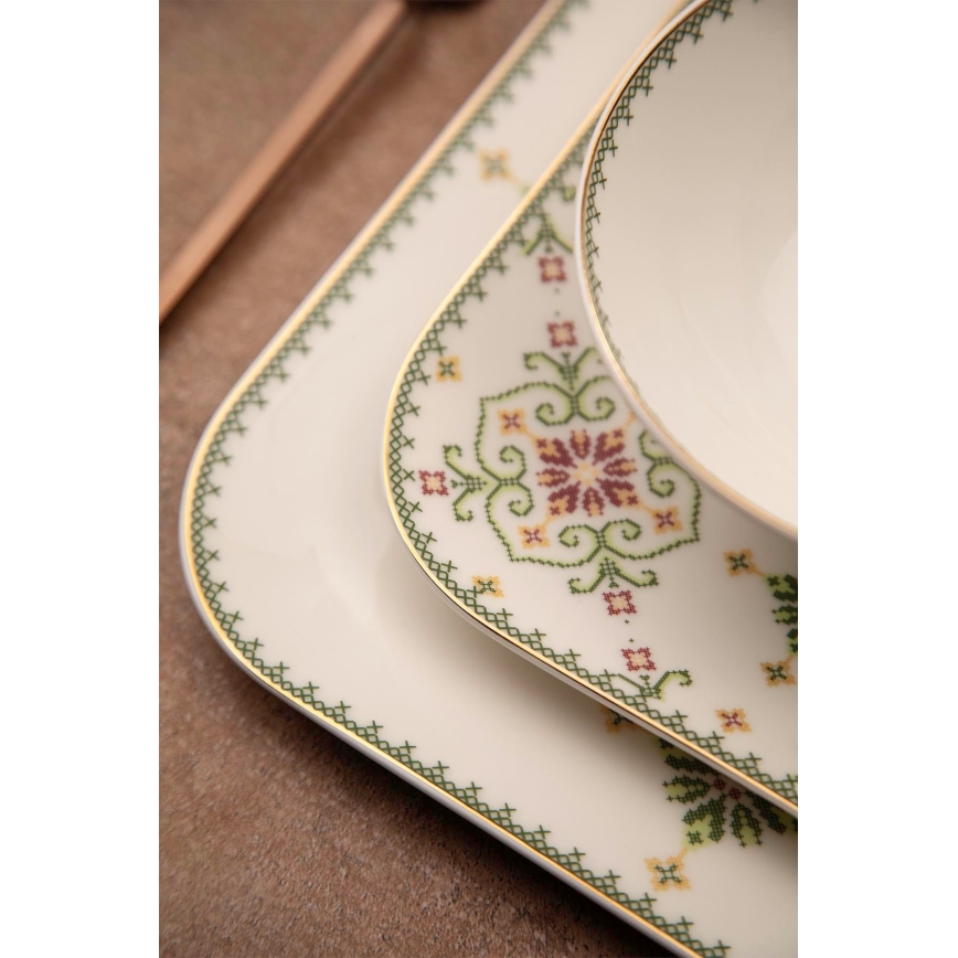 26-piece porcelain dinnerware set, white/green