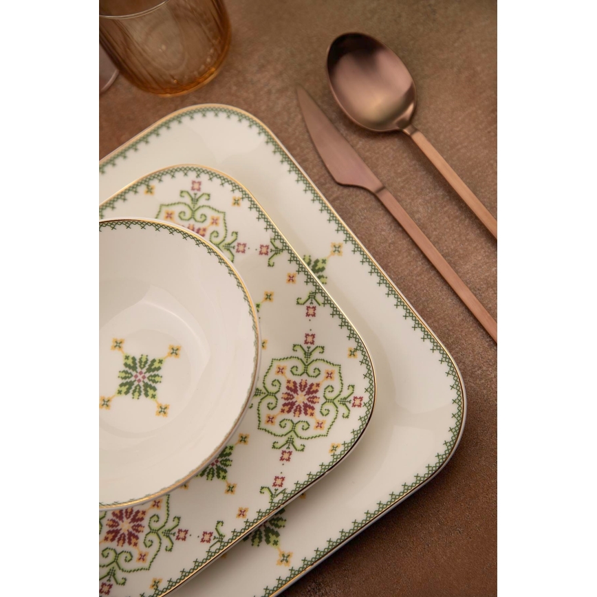 26-piece porcelain dinnerware set, white/green