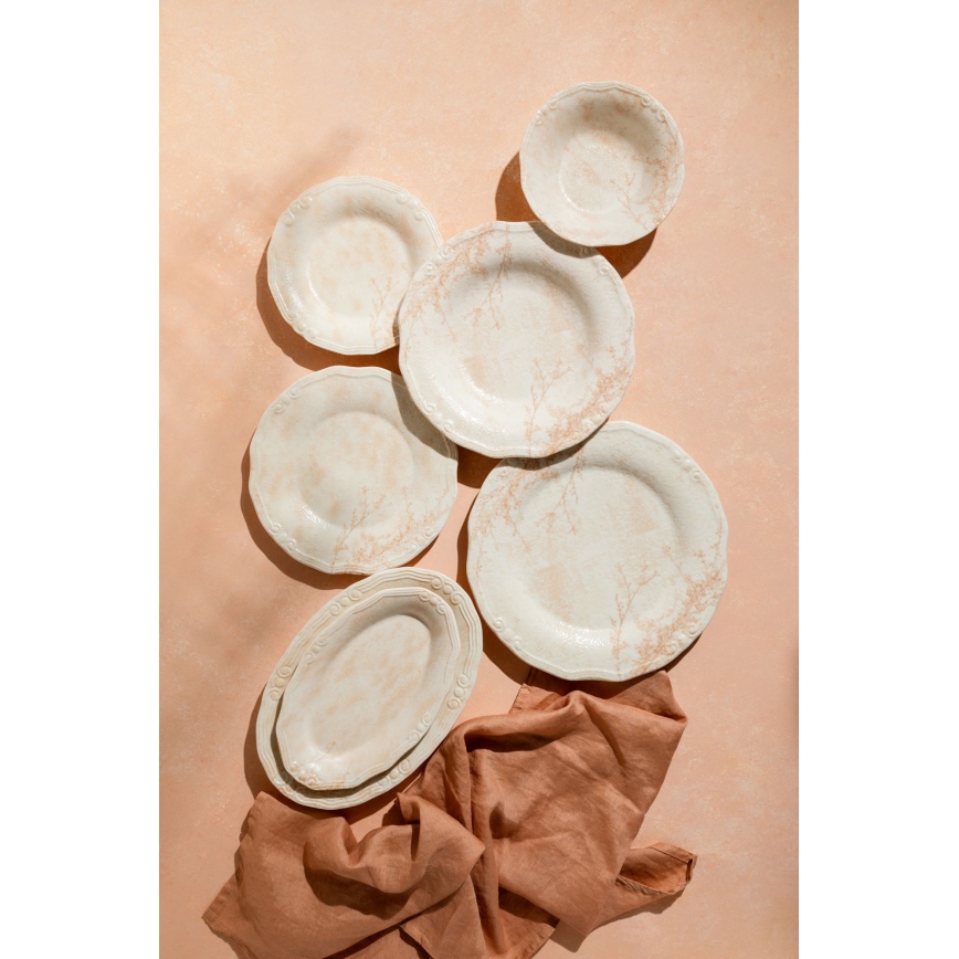 27-piece beige porcelain dinner set