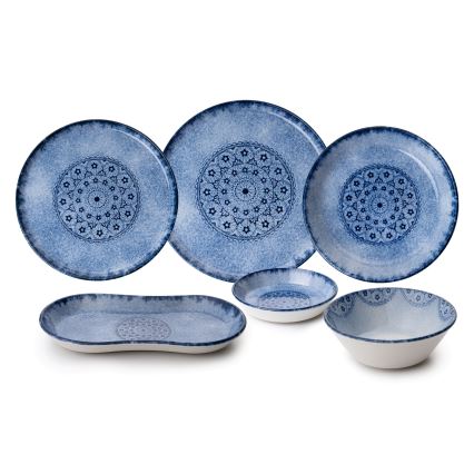27-piece blue porcelain dinner set