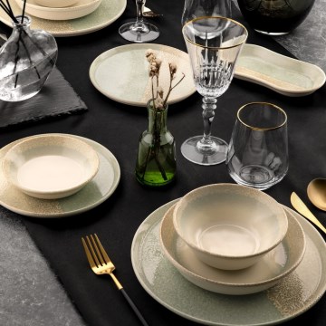 27-piece porcelain dinner set, beige/green