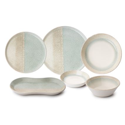 27-piece porcelain dinner set, beige/green
