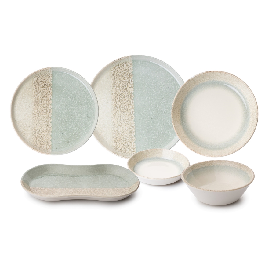 27-piece porcelain dinner set, beige/green