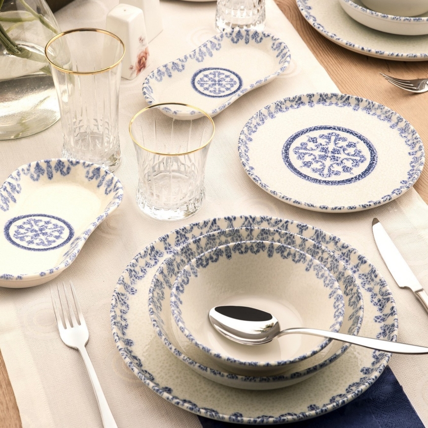 27-piece Porcelain Dinner Set, White/Blue