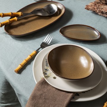 27-piece porcelain dinnerware set, white and brown