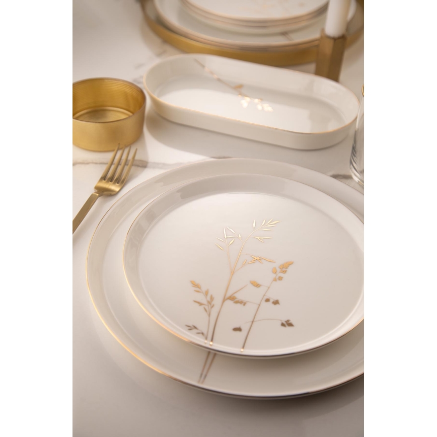 27-piece porcelain dinnerware set, white/gold