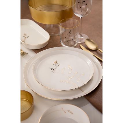 27-piece porcelain dinnerware set, white/gold