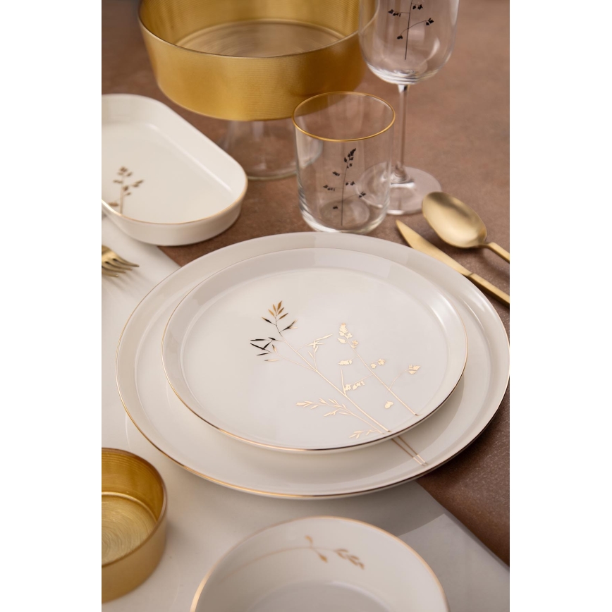 27-piece porcelain dinnerware set, white/gold