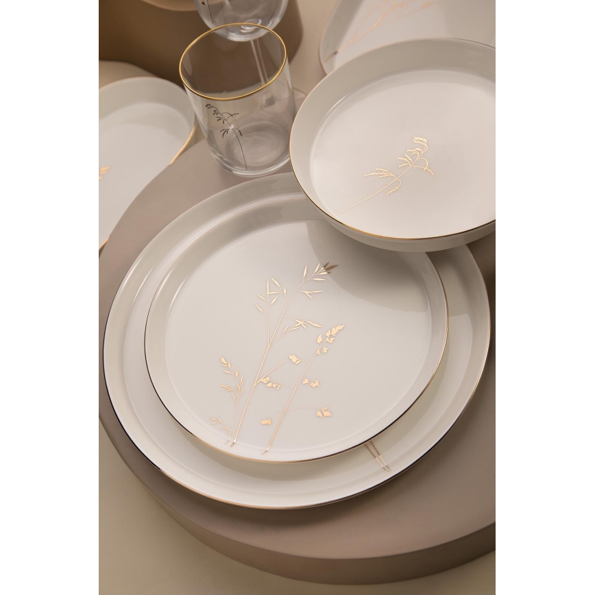 27-piece porcelain dinnerware set, white/gold