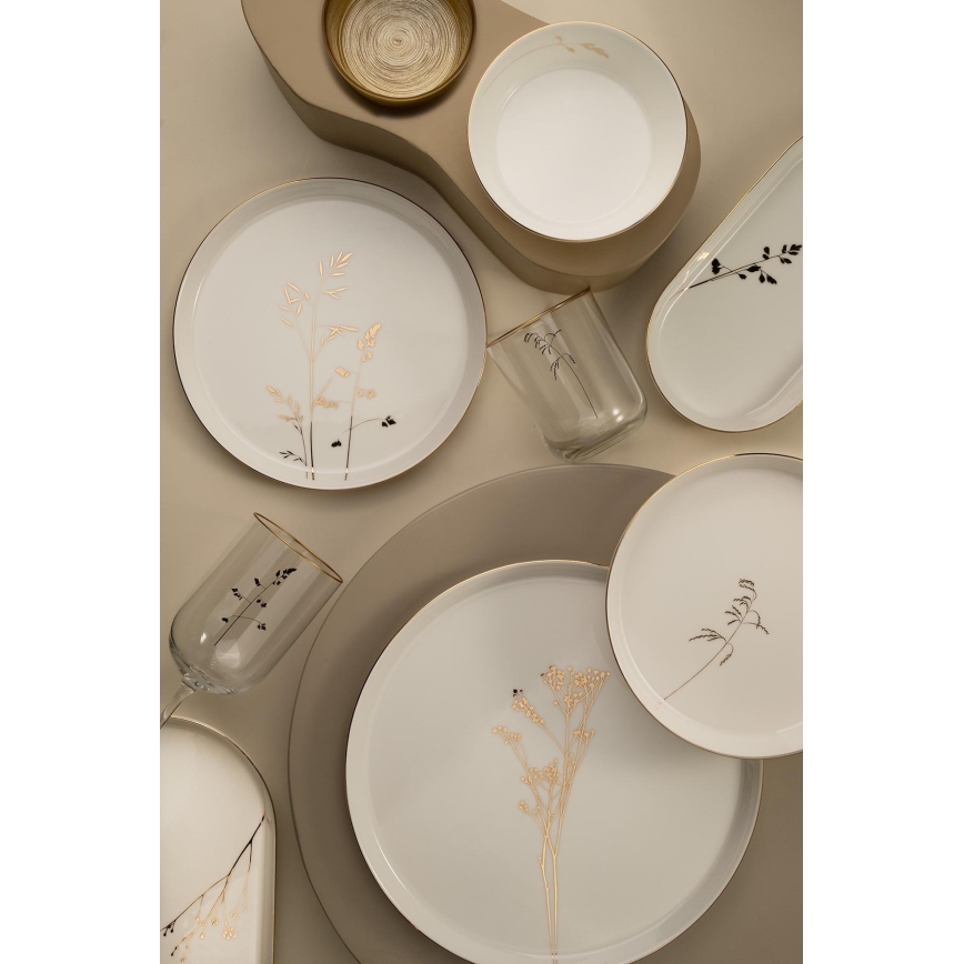 27-piece porcelain dinnerware set, white/gold