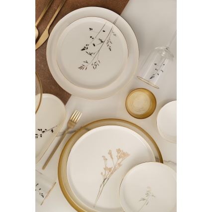 27-piece porcelain dinnerware set, white/gold