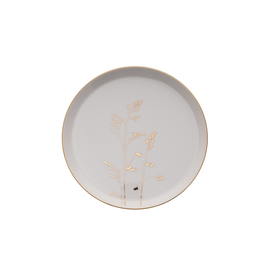 27-piece porcelain dinnerware set, white/gold