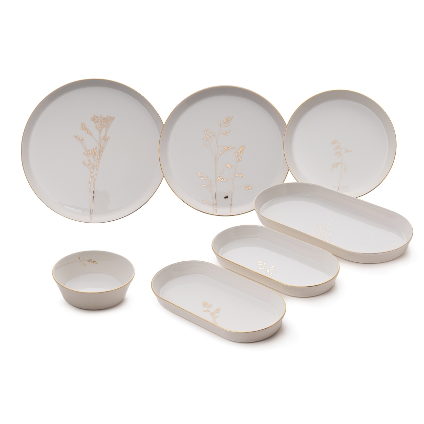 27-piece porcelain dinnerware set, white/gold
