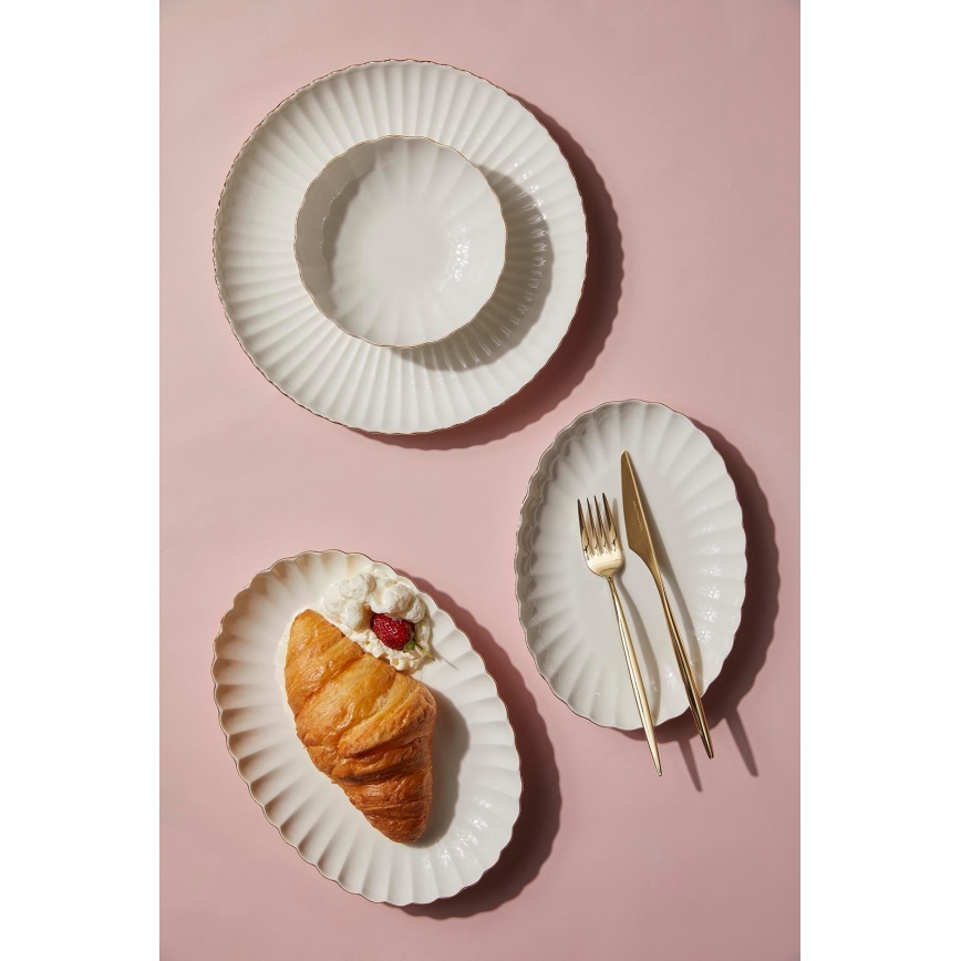27-piece porcelain dinnerware set, white with gold accents