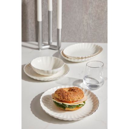 27-piece porcelain dinnerware set, white with gold accents