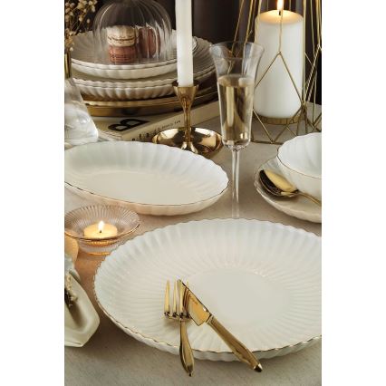 27-piece porcelain dinnerware set, white with gold accents