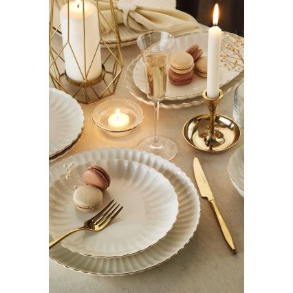 27-piece porcelain dinnerware set, white with gold accents