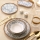 27-piece porcelain dinnerware set — blue/brown