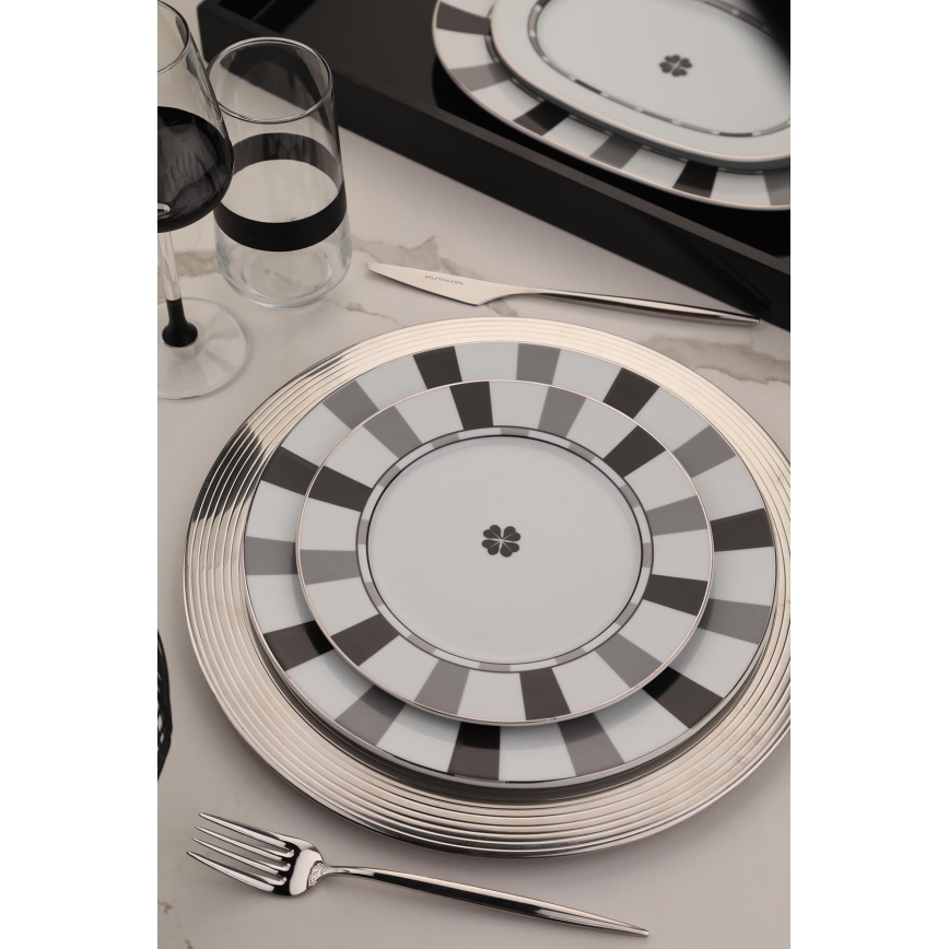 27-piece white and grey porcelain dining set