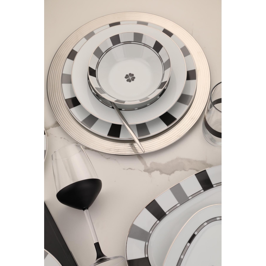 27-piece white and grey porcelain dining set