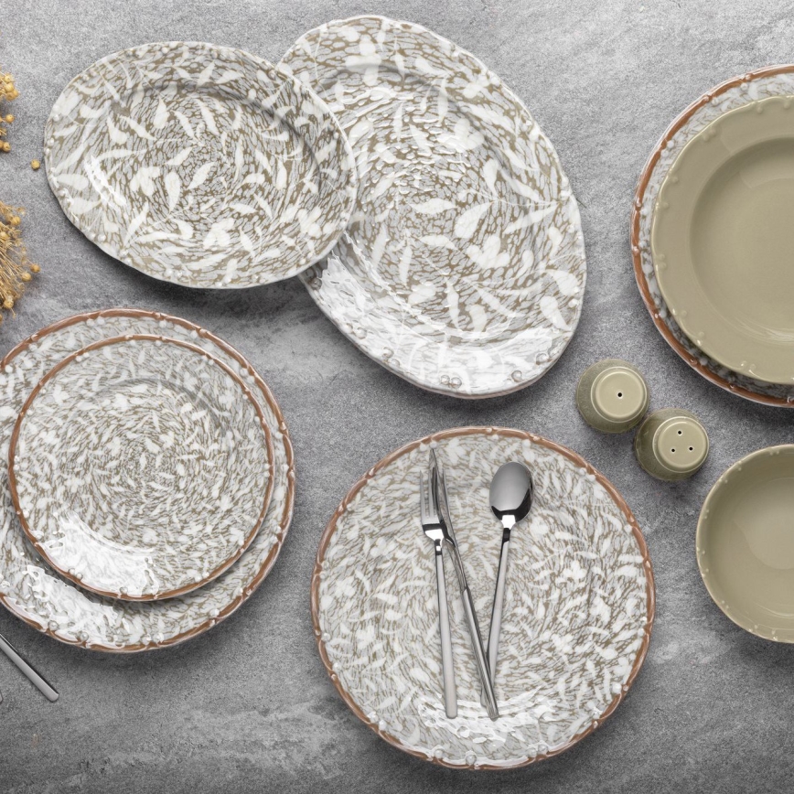 29-piece porcelain dining set in brown and green