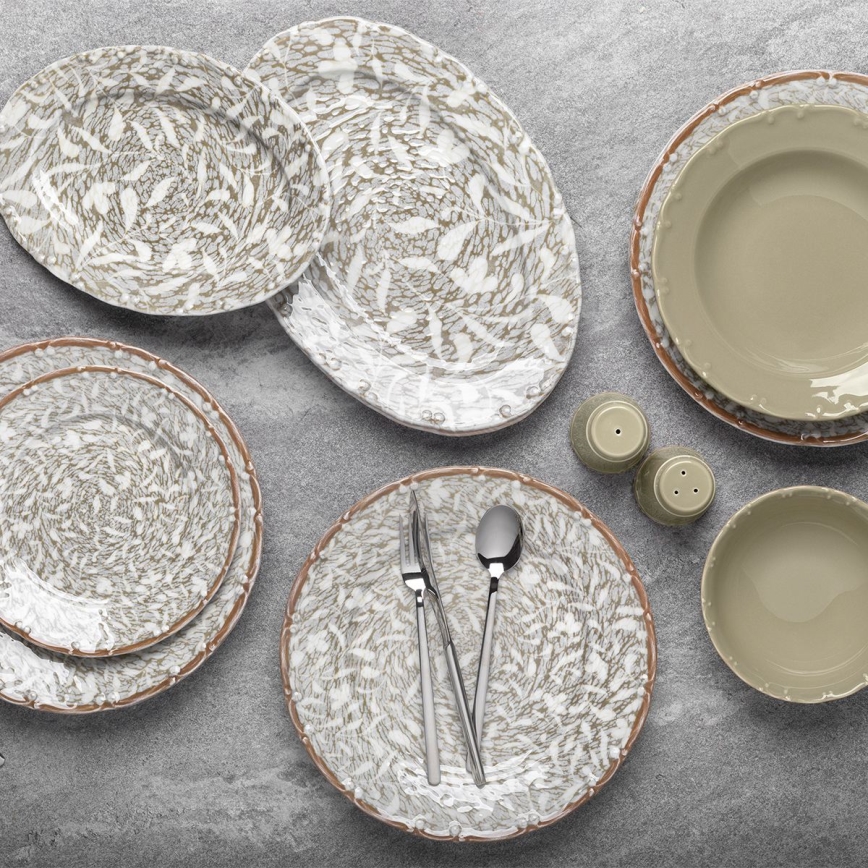29-piece porcelain dining set in brown and green
