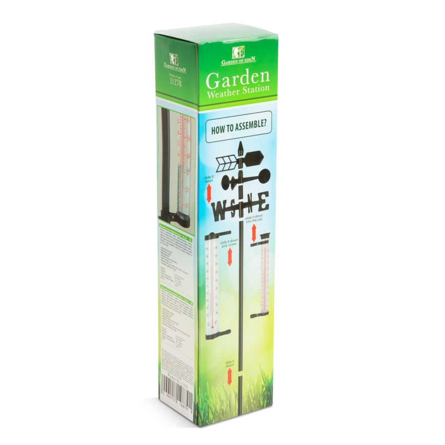 3-in-1 Garden Weather Station, 145 cm, Black