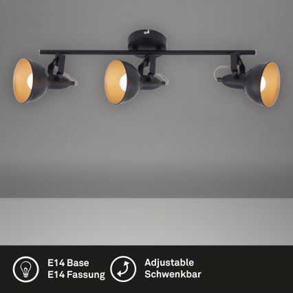 3-Light Spotlight, E14 Sockets, 40W per Bulb, 230V — Black