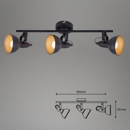 3-Light Spotlight, E14 Sockets, 40W per Bulb, 230V — Black