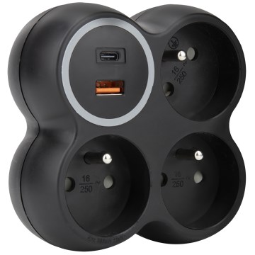 3-Outlet 15A Power Strip with USB-A and USB-C, Black