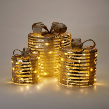3-piece LED Christmas decoration set 20xLED/2xAA + 30xLED/3xAA + 40xLED/3xAA warm white gifts/gold