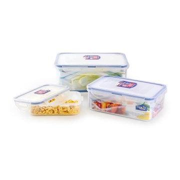 3-piece LOCK food storage container set – blue/transparent