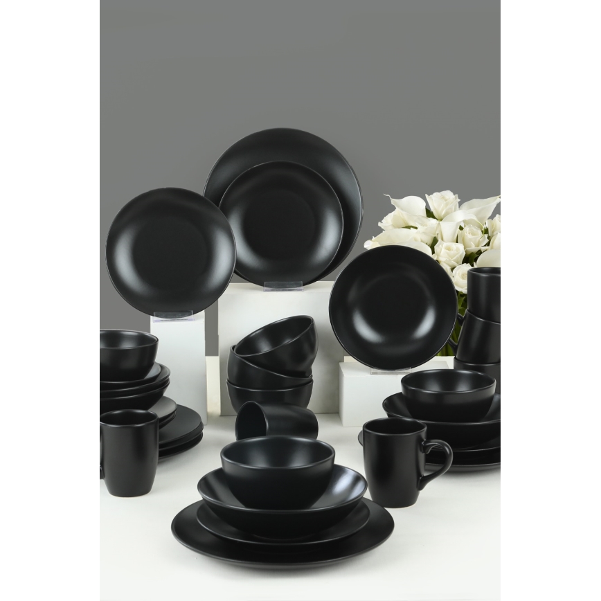 30-Piece Black Ceramic Dinnerware Set