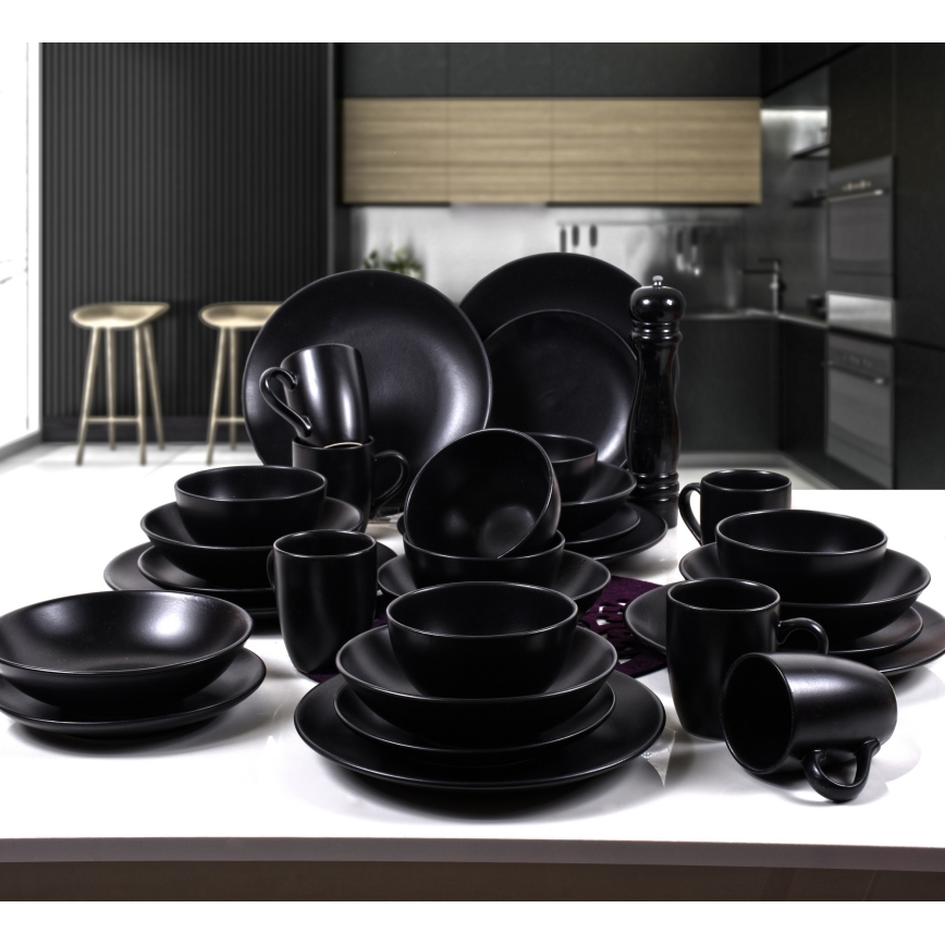 30-Piece Black Ceramic Dinnerware Set