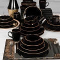 30-piece dinnerware set black/gold/stoneware