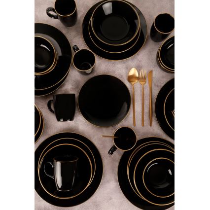 30-piece dinnerware set black/gold/stoneware