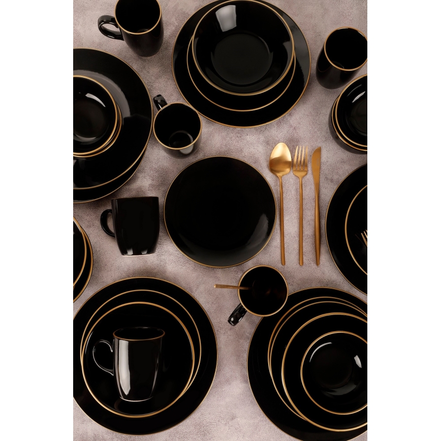 30-piece dinnerware set black/gold/stoneware