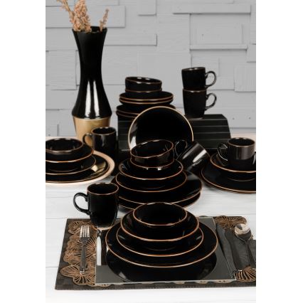 30-piece dinnerware set black/gold/stoneware