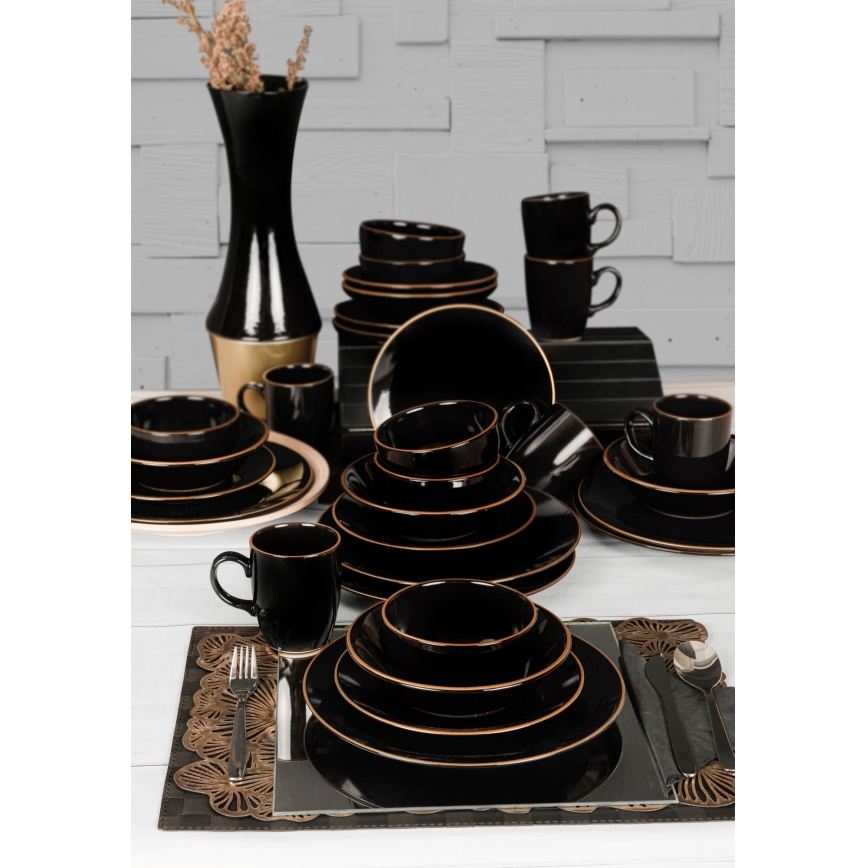 30-piece dinnerware set black/gold/stoneware
