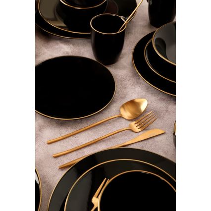 30-piece dinnerware set black/gold/stoneware