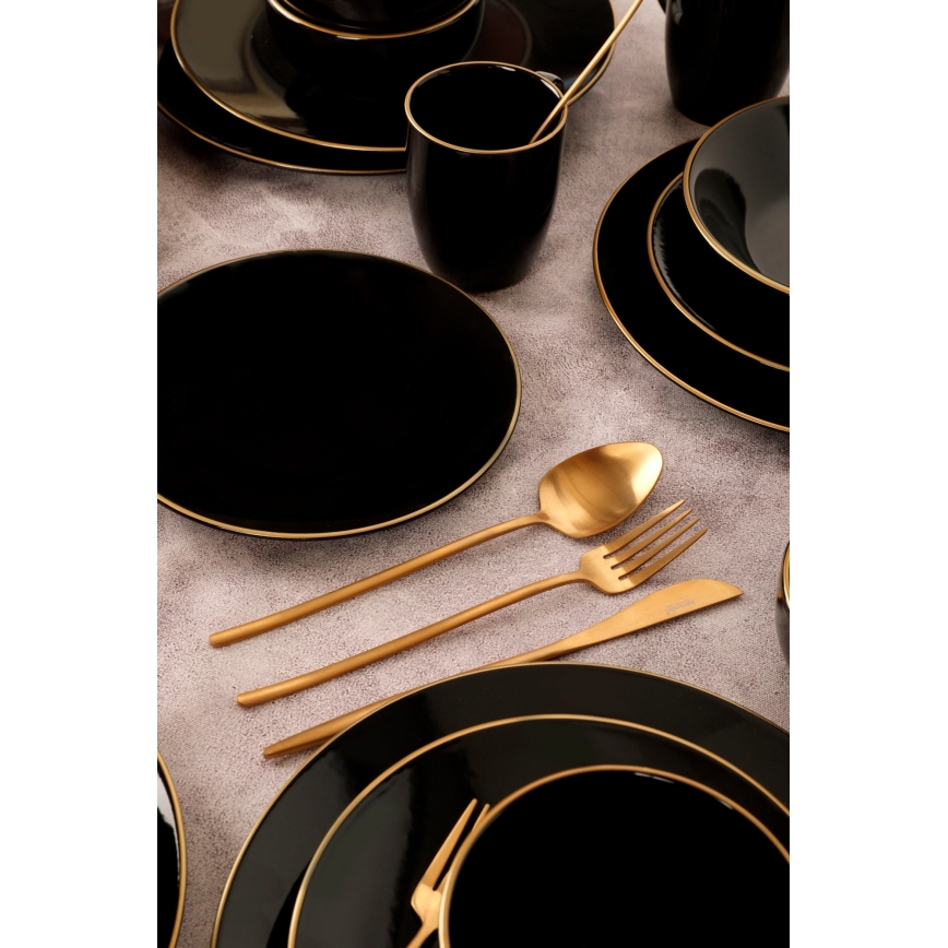 30-piece dinnerware set black/gold/stoneware