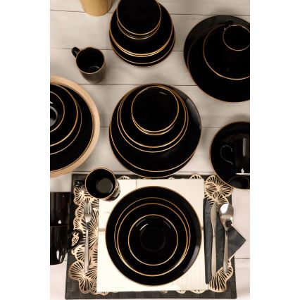 30-piece dinnerware set black/gold/stoneware