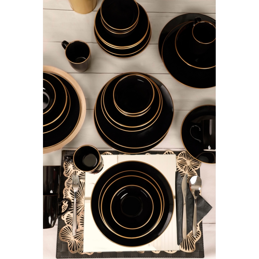 30-piece dinnerware set black/gold/stoneware