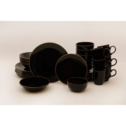 30-piece dinnerware set black/gold/stoneware